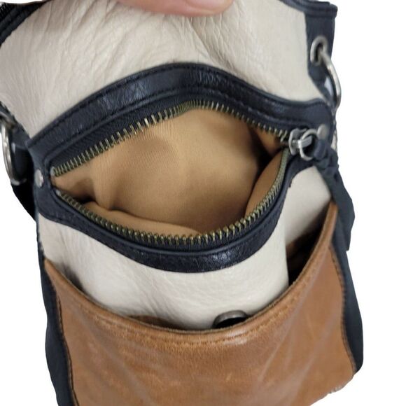 The Sak Leather Crossbody Messenger Satchel Color Blocked Cream Brown Black - Picture 12 of 16